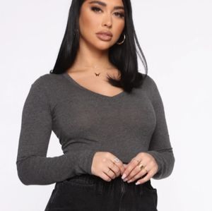 Cotton long sleeve grey top